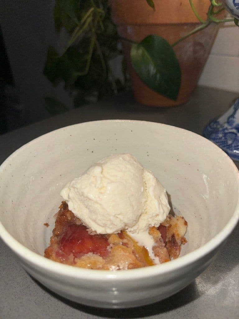 Easy Sourdough Peach Cobbler